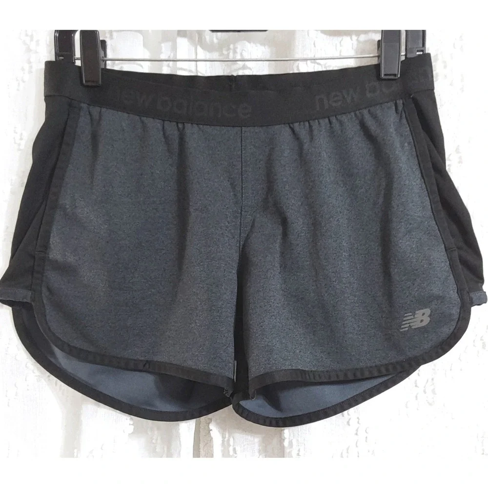 New Balance Womens Running Shorts Gray Black Logo Waistband Size Small